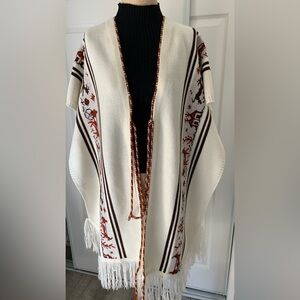 Vintage Fringed Sweater Poncho Shawl Hippie Boho Western Vintage Knit